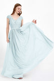 Cap Sleeves Ruched Chiffon Bridesmaid Dress Lace Formal Evening Party Dresses Gowns