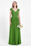 Cap Sleeves Ruched Chiffon Bridesmaid Dress Lace Formal Evening Party Dresses Gowns