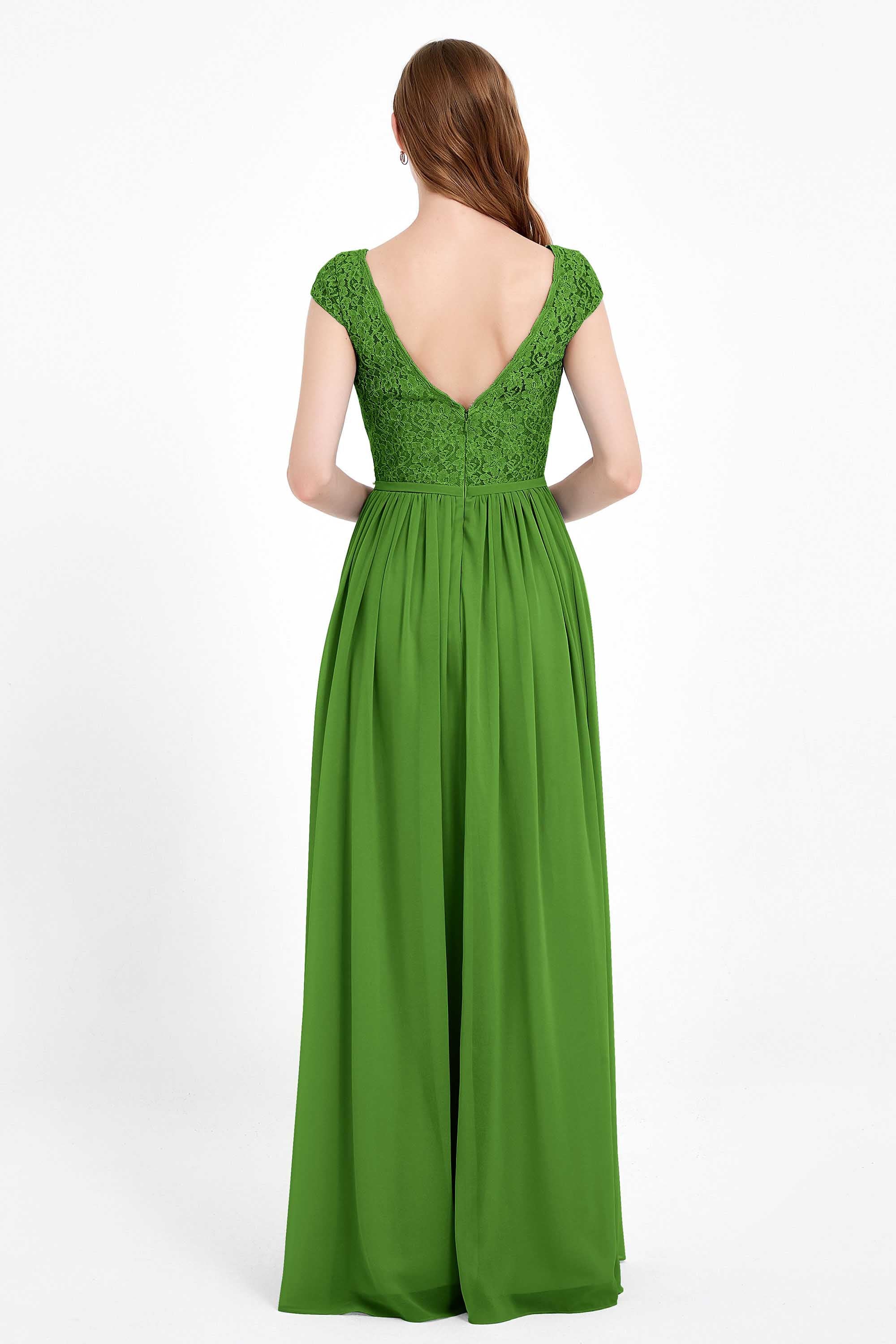 Cap Sleeves Ruched Chiffon Bridesmaid Dress Lace Formal Evening Party Dresses Gowns
