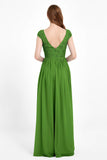Cap Sleeves Ruched Chiffon Bridesmaid Dress Lace Formal Evening Party Dresses Gowns
