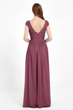 Cap Sleeves Ruched Chiffon Bridesmaid Dress Lace Formal Evening Party Dresses Gowns