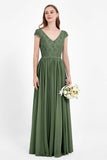 Cap Sleeves Ruched Chiffon Bridesmaid Dress Lace Formal Evening Party Dresses Gowns