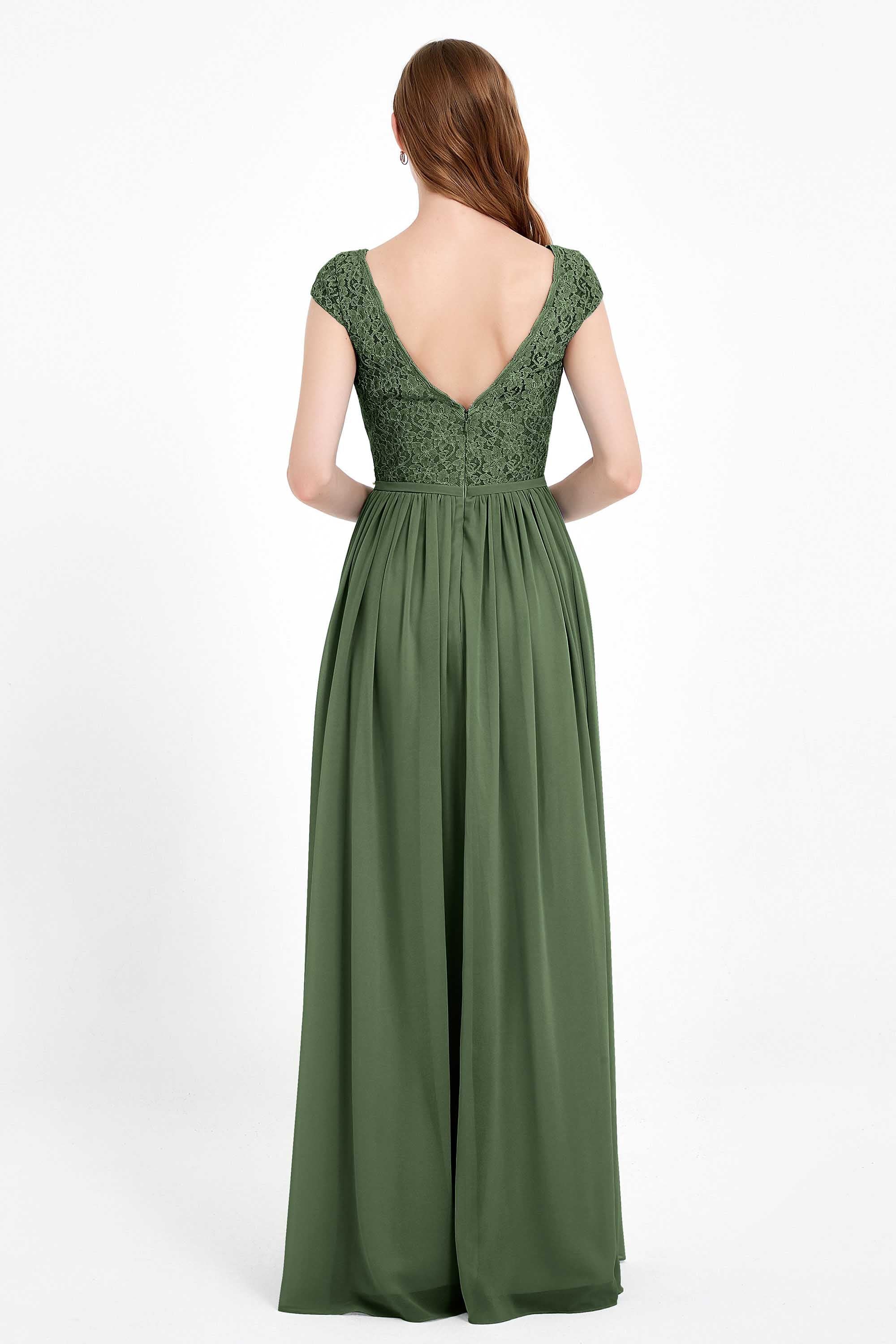 Cap Sleeves Ruched Chiffon Bridesmaid Dress Lace Formal Evening Party Dresses Gowns