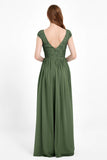 Cap Sleeves Ruched Chiffon Bridesmaid Dress Lace Formal Evening Party Dresses Gowns