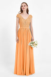 Cap Sleeves Ruched Chiffon Bridesmaid Dress Lace Formal Evening Party Dresses Gowns