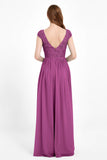 Cap Sleeves Ruched Chiffon Bridesmaid Dress Lace Formal Evening Party Dresses Gowns