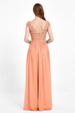Cap Sleeves Ruched Chiffon Bridesmaid Dress Lace Formal Evening Party Dresses Gowns