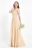 Cap Sleeves Ruched Chiffon Bridesmaid Dress Lace Formal Evening Party Dresses Gowns