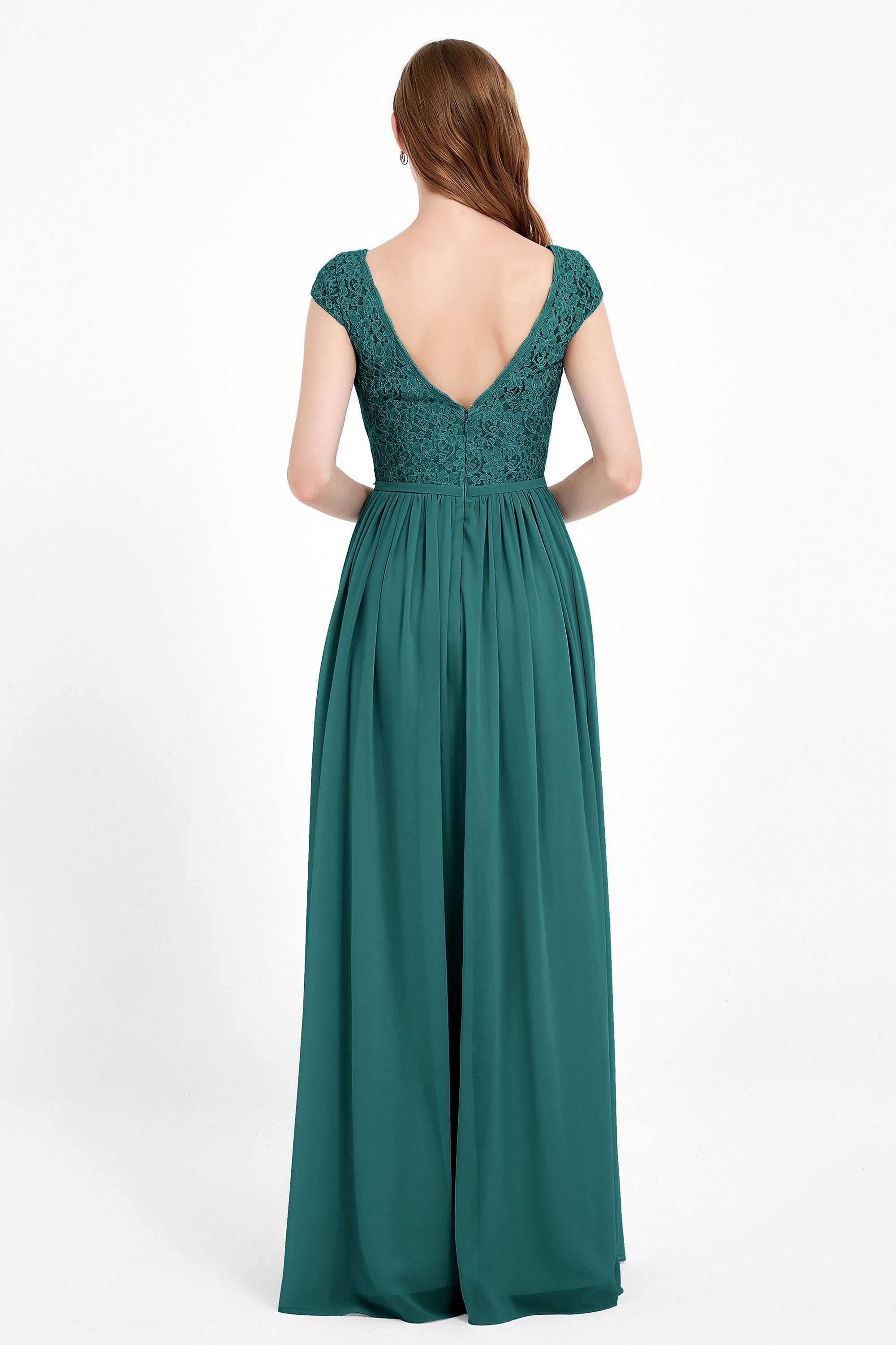 Cap Sleeves Ruched Chiffon Bridesmaid Dress Lace Formal Evening Party Dresses Gowns