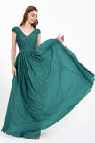 Cap Sleeves Ruched Chiffon Bridesmaid Dress Lace Formal Evening Party Dresses Gowns