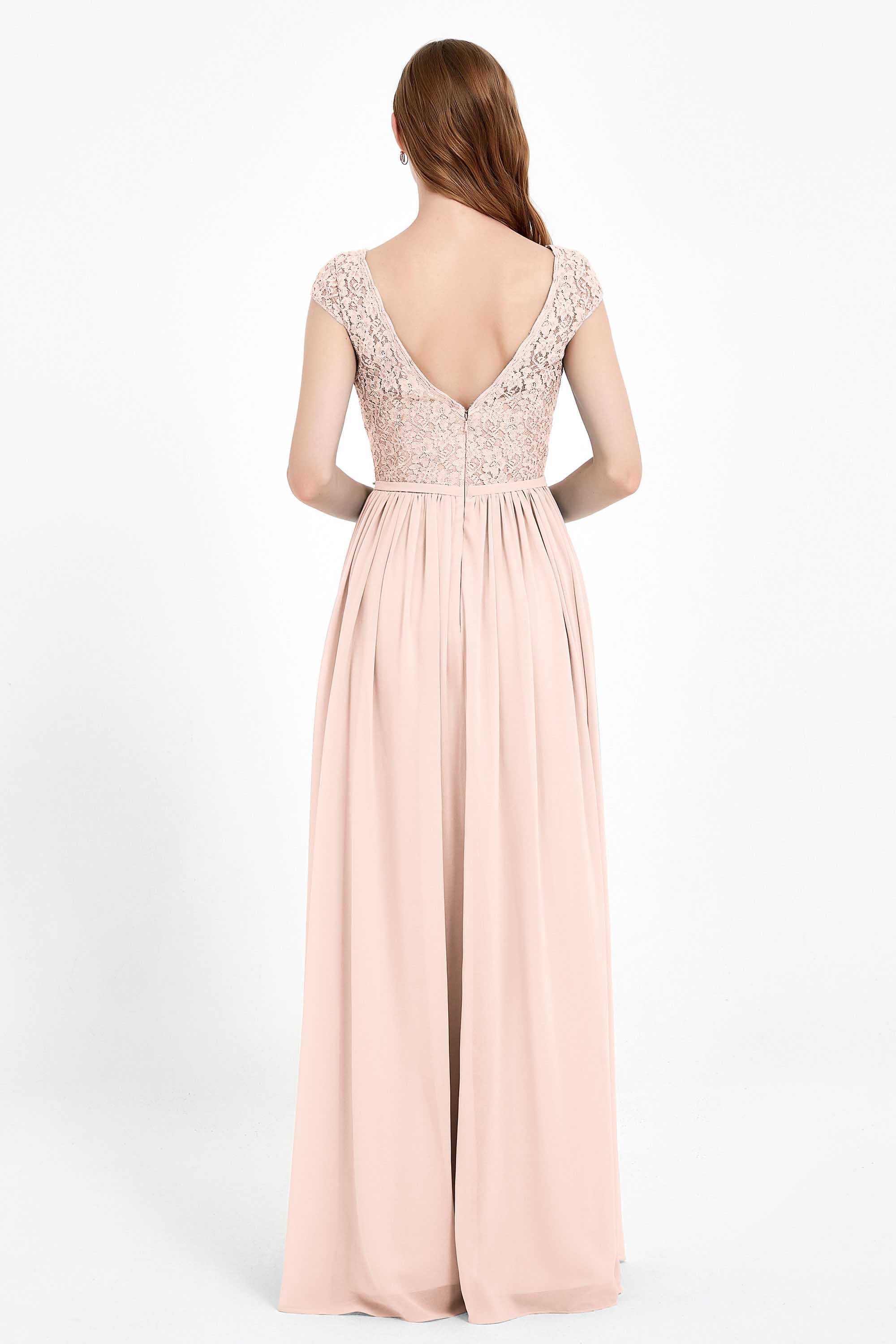 Cap Sleeves Ruched Chiffon Bridesmaid Dress Lace Formal Evening Party Dresses Gowns