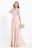 Cap Sleeves Ruched Chiffon Bridesmaid Dress Lace Formal Evening Party Dresses Gowns