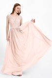 Cap Sleeves Ruched Chiffon Bridesmaid Dress Lace Formal Evening Party Dresses Gowns
