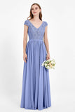 Cap Sleeves Ruched Chiffon Bridesmaid Dress Lace Formal Evening Party Dresses Gowns