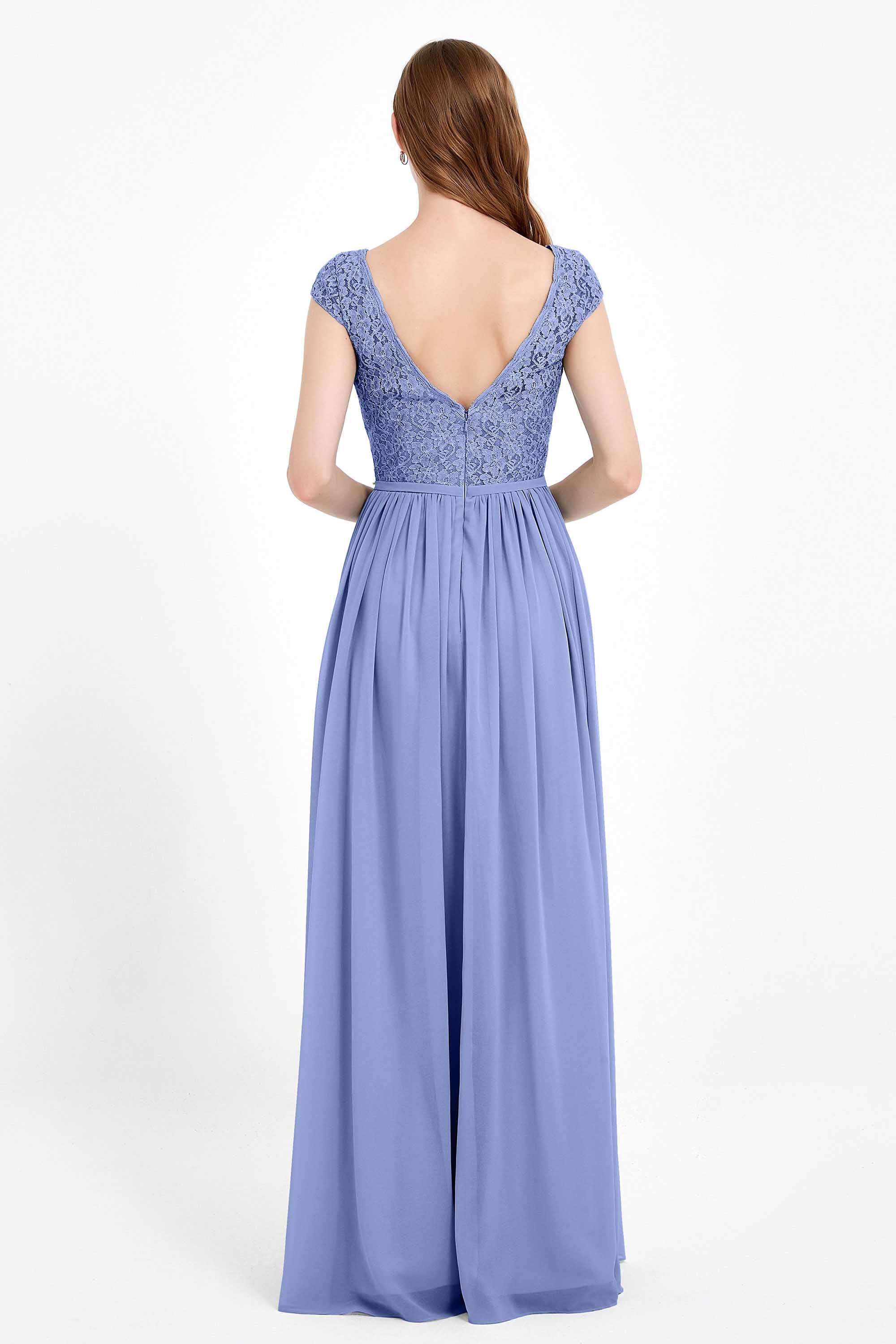 Cap Sleeves Ruched Chiffon Bridesmaid Dress Lace Formal Evening Party Dresses Gowns