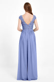 Cap Sleeves Ruched Chiffon Bridesmaid Dress Lace Formal Evening Party Dresses Gowns