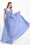 Cap Sleeves Ruched Chiffon Bridesmaid Dress Lace Formal Evening Party Dresses Gowns