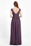 Cap Sleeves Ruched Chiffon Bridesmaid Dress Lace Formal Evening Party Dresses Gowns
