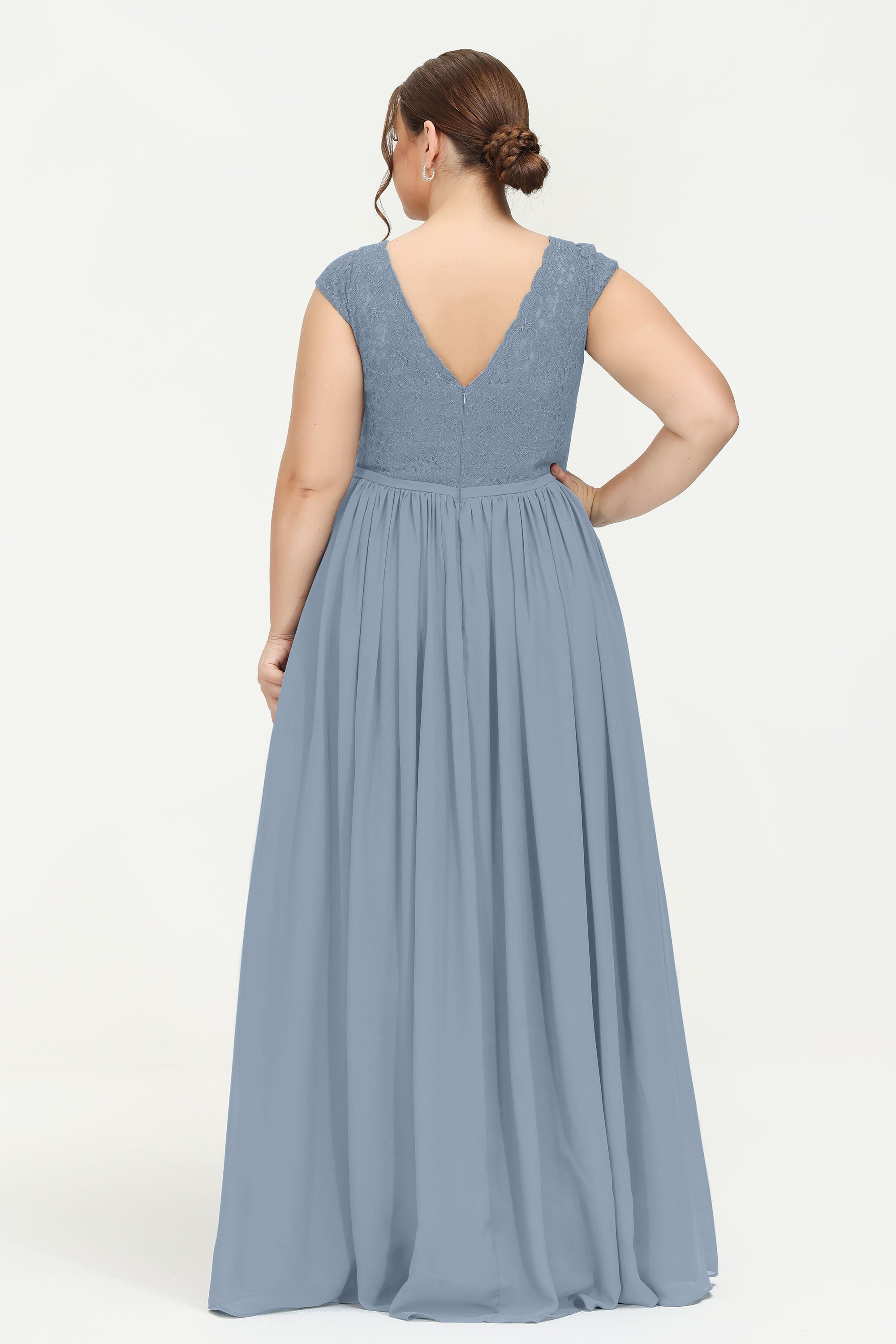 Cap Sleeves Ruched Chiffon Bridesmaid Dress Lace Formal Evening Party Dresses Gowns
