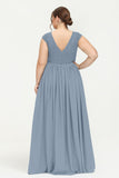 Cap Sleeves Ruched Chiffon Bridesmaid Dress Lace Formal Evening Party Dresses Gowns
