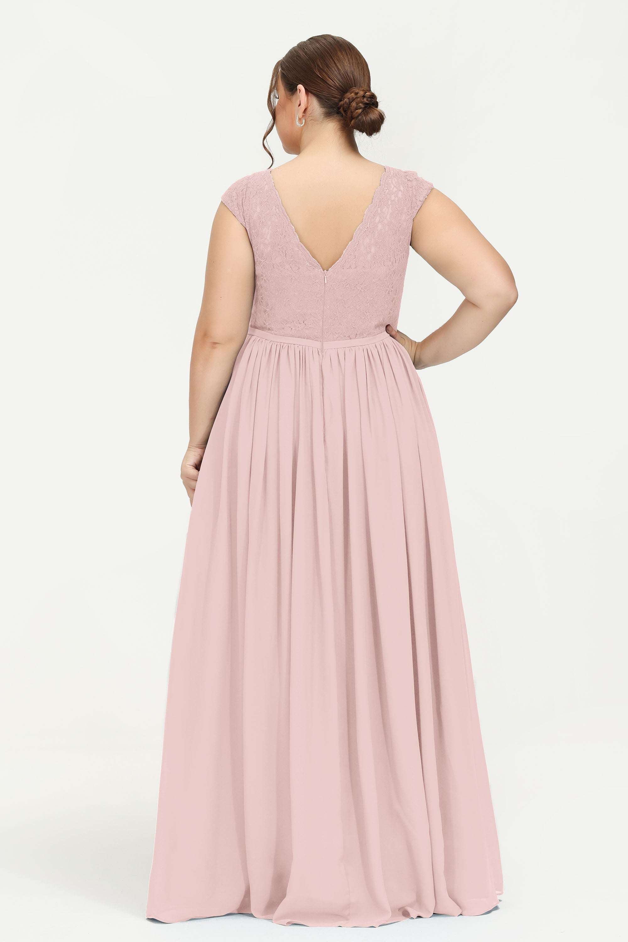 Cap Sleeves Ruched Chiffon Bridesmaid Dress Lace Formal Evening Party Dresses Gowns