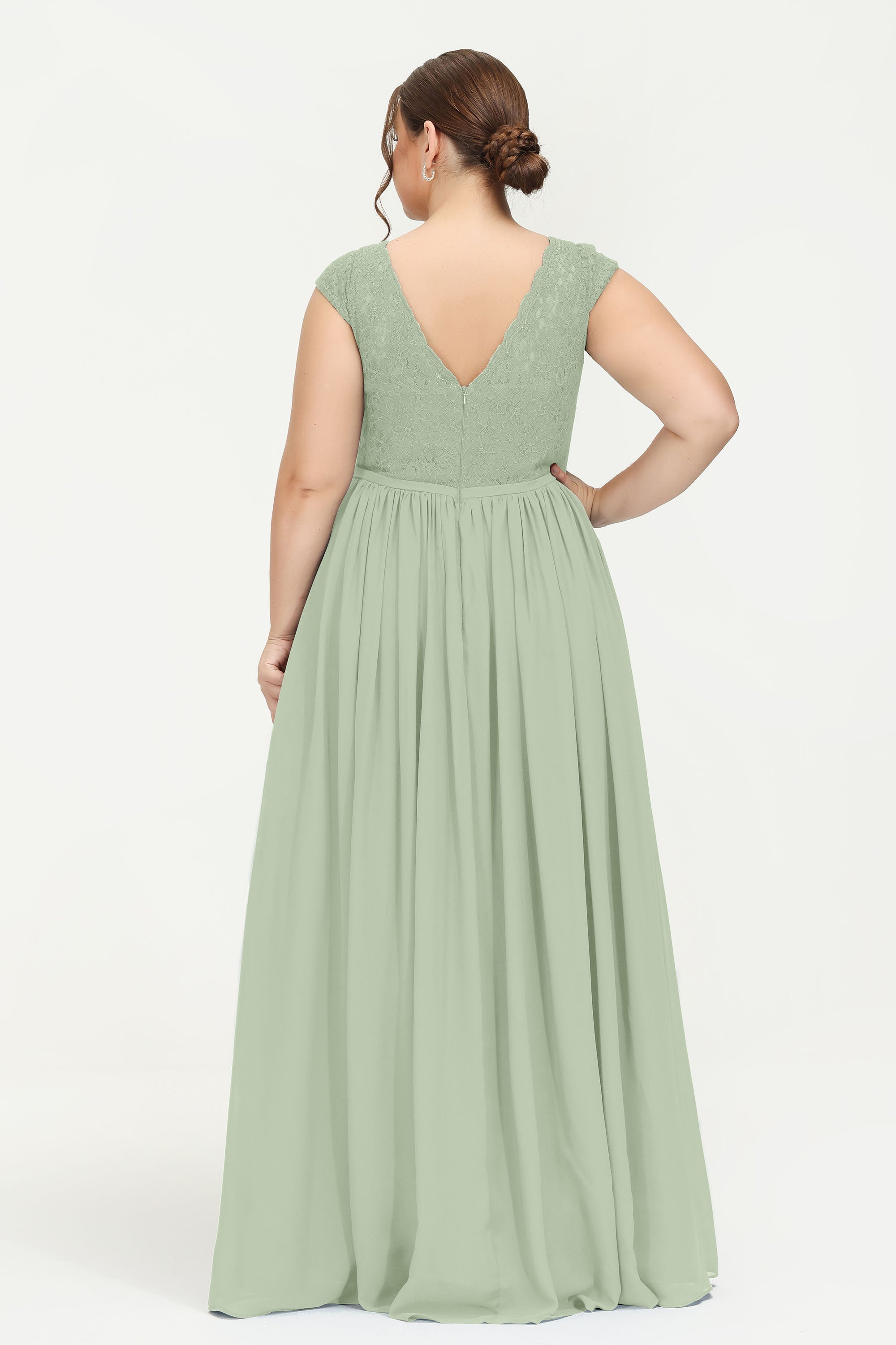 Cap Sleeves Ruched Chiffon Bridesmaid Dress Lace Formal Evening Party Dresses Gowns