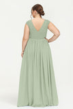 Cap Sleeves Ruched Chiffon Bridesmaid Dress Lace Formal Evening Party Dresses Gowns