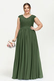 Cap Sleeves Ruched Chiffon Bridesmaid Dress Lace Formal Evening Party Dresses Gowns