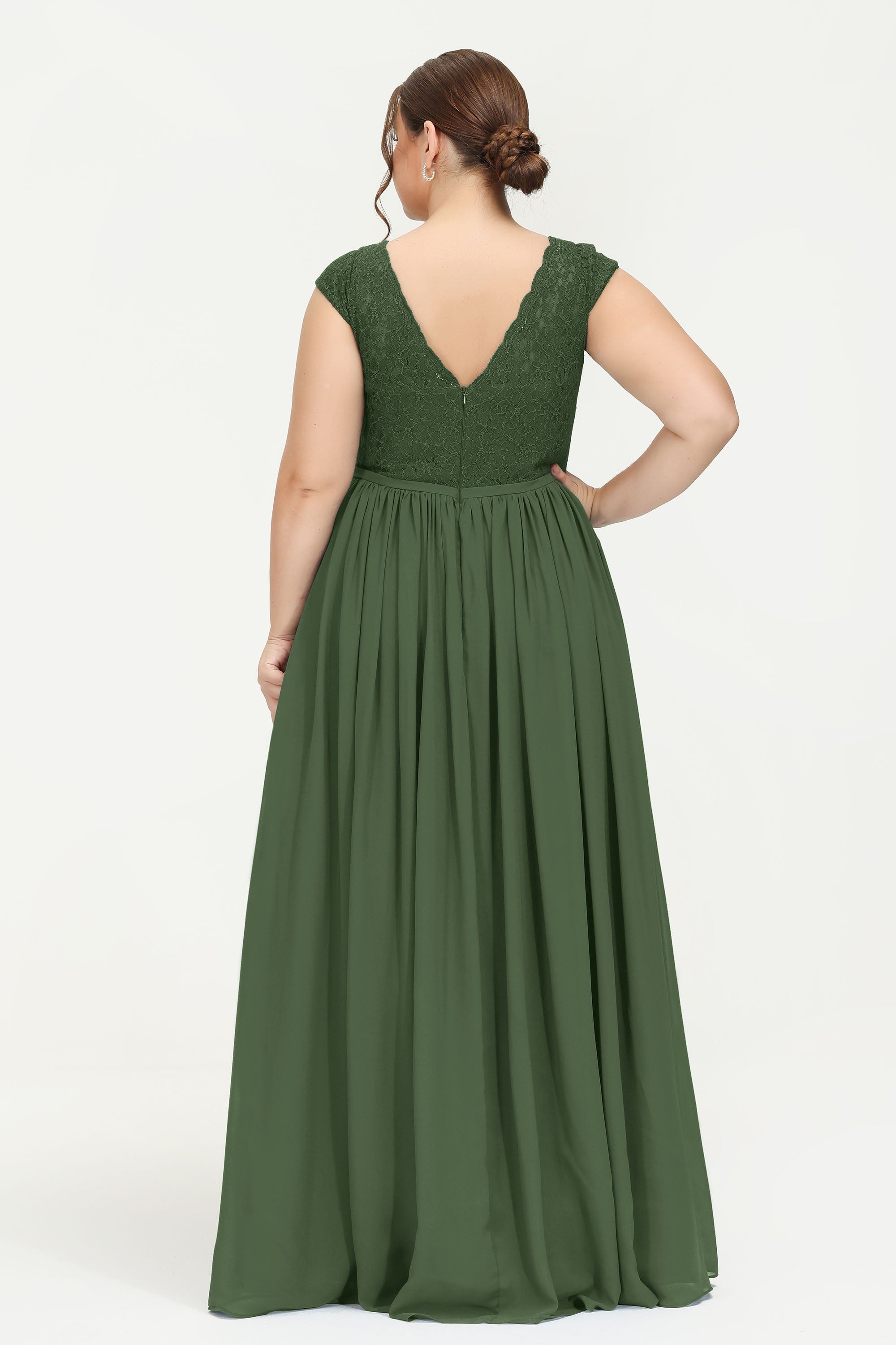 Cap Sleeves Ruched Chiffon Bridesmaid Dress Lace Formal Evening Party Dresses Gowns