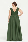 Cap Sleeves Ruched Chiffon Bridesmaid Dress Lace Formal Evening Party Dresses Gowns