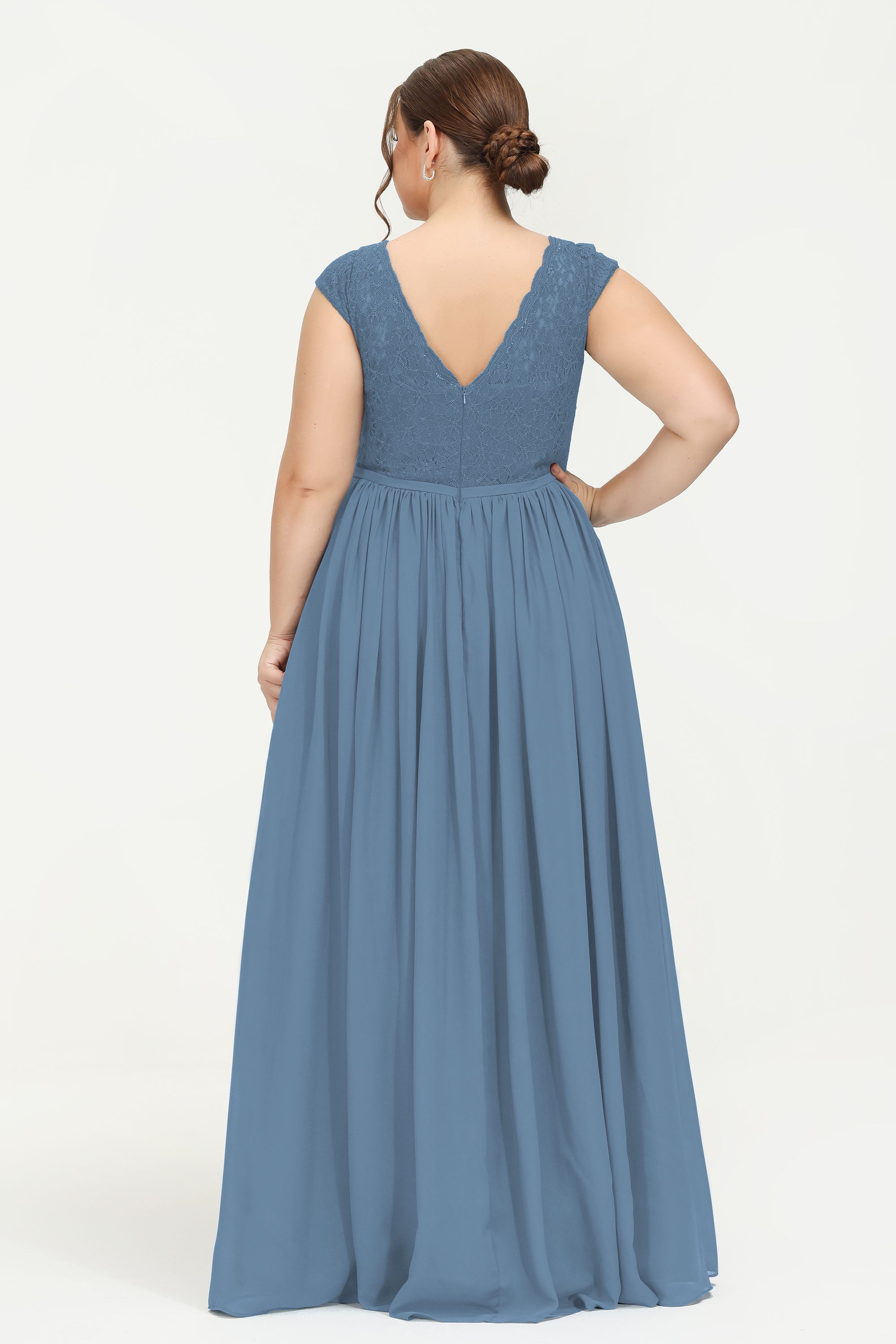 Cap Sleeves Ruched Chiffon Bridesmaid Dress Lace Formal Evening Party Dresses Gowns