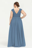 Cap Sleeves Ruched Chiffon Bridesmaid Dress Lace Formal Evening Party Dresses Gowns