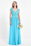 Cap Sleeves Ruched Chiffon Bridesmaid Dress Lace Formal Evening Party Dresses Gowns