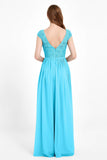 Cap Sleeves Ruched Chiffon Bridesmaid Dress Lace Formal Evening Party Dresses Gowns