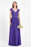 Cap Sleeves Ruched Chiffon Bridesmaid Dress Lace Formal Evening Party Dresses Gowns