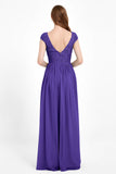 Cap Sleeves Ruched Chiffon Bridesmaid Dress Lace Formal Evening Party Dresses Gowns