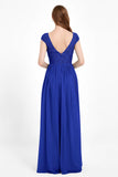 Cap Sleeves Ruched Chiffon Bridesmaid Dress Lace Formal Evening Party Dresses Gowns