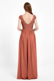 Cap Sleeves Ruched Chiffon Bridesmaid Dress Lace Formal Evening Party Dresses Gowns