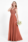 Cap Sleeves Ruched Chiffon Bridesmaid Dress Lace Formal Evening Party Dresses Gowns