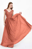 Cap Sleeves Ruched Chiffon Bridesmaid Dress Lace Formal Evening Party Dresses Gowns