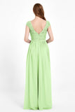 Cap Sleeves Ruched Chiffon Bridesmaid Dress Lace Formal Evening Party Dresses Gowns