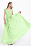 Cap Sleeves Ruched Chiffon Bridesmaid Dress Lace Formal Evening Party Dresses Gowns