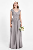 Cap Sleeves Ruched Chiffon Bridesmaid Dress Lace Formal Evening Party Dresses Gowns