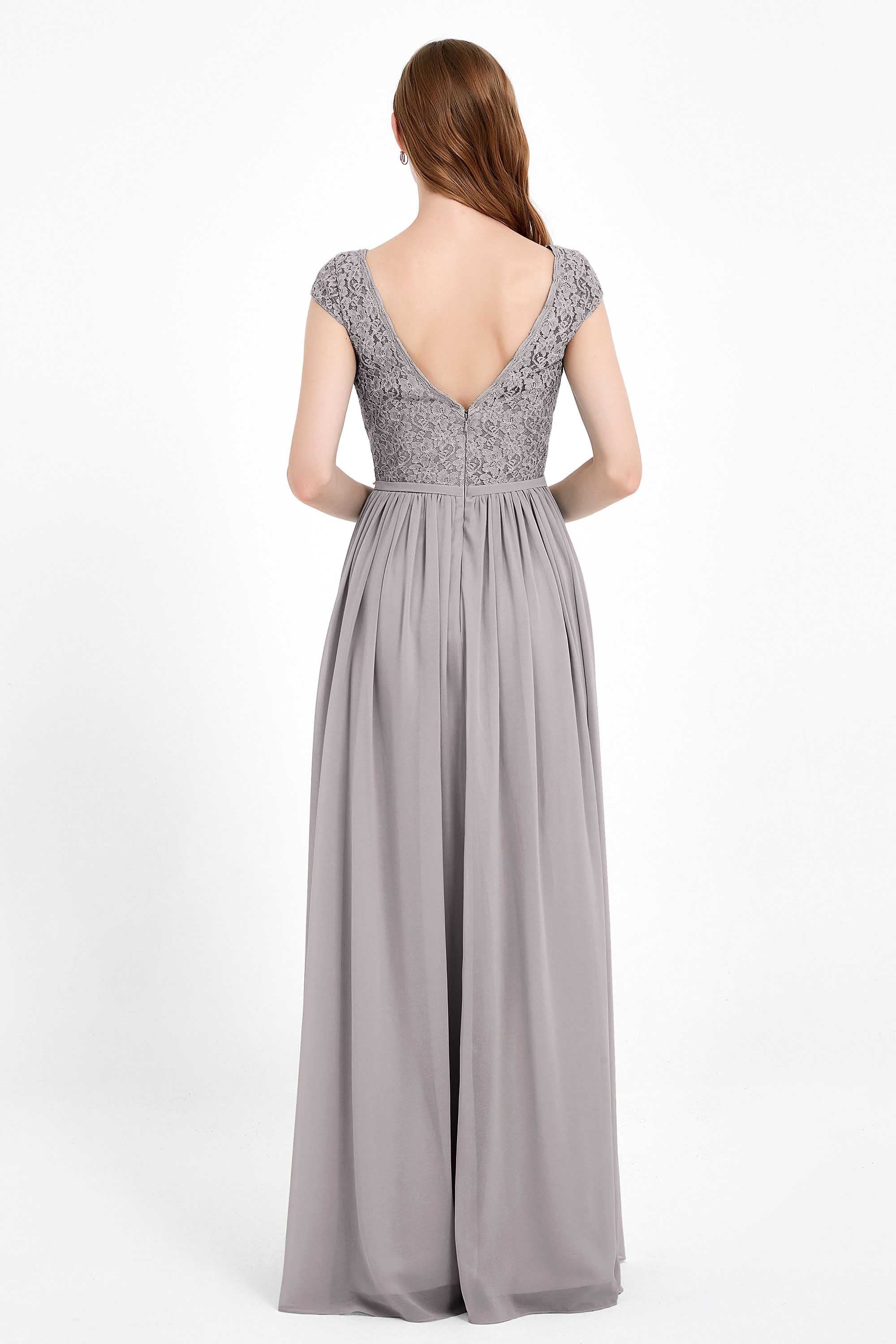 Cap Sleeves Ruched Chiffon Bridesmaid Dress Lace Formal Evening Party Dresses Gowns