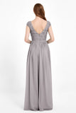 Cap Sleeves Ruched Chiffon Bridesmaid Dress Lace Formal Evening Party Dresses Gowns