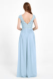 Cap Sleeves Ruched Chiffon Bridesmaid Dress Lace Formal Evening Party Dresses Gowns