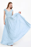 Cap Sleeves Ruched Chiffon Bridesmaid Dress Lace Formal Evening Party Dresses Gowns