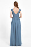 Cap Sleeves Ruched Chiffon Bridesmaid Dress Lace Formal Evening Party Dresses Gowns