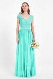 Cap Sleeves Ruched Chiffon Bridesmaid Dress Lace Formal Evening Party Dresses Gowns