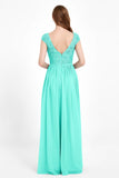 Cap Sleeves Ruched Chiffon Bridesmaid Dress Lace Formal Evening Party Dresses Gowns